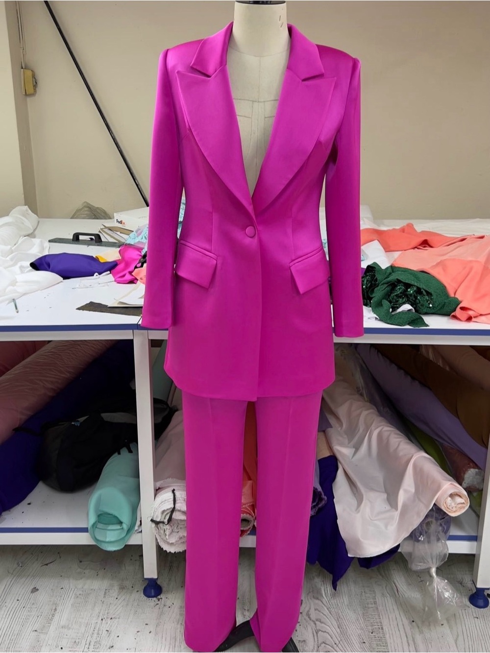 Women’s pink satin suit